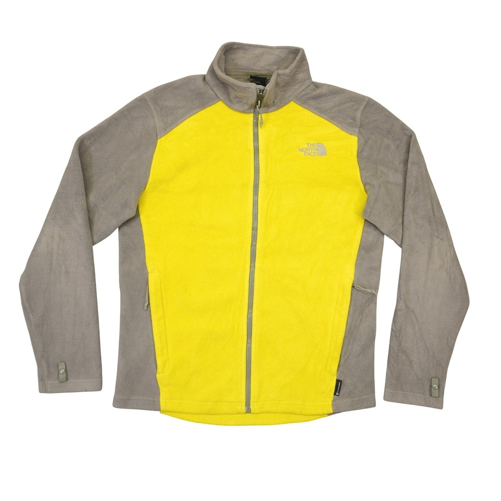 The North Face Fleece Jacket Mens Small Yellow Grey Colorblock FlashDry Full Zip